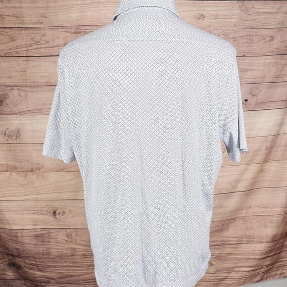 Hart Schaffner Marx Shirt Mens Large White Blue Geometric HartSoft Luxury Cotton - Picture 4 of 8